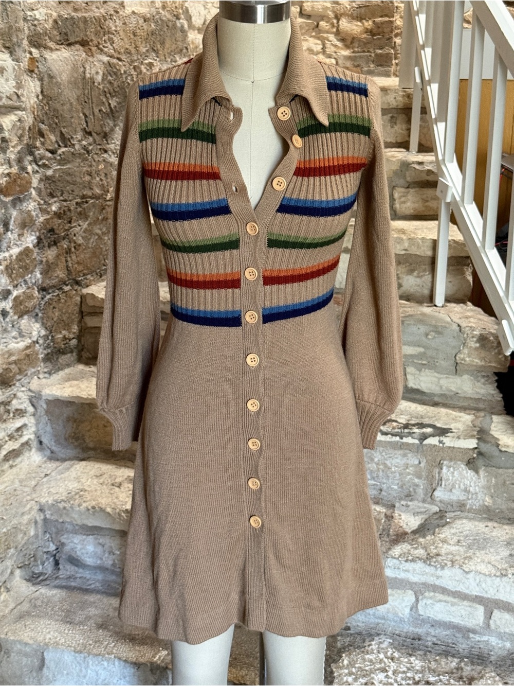 VTG 60s 70s International Boutique Mod Striped Sweater Dress HK Size 11 S